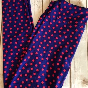 TC nwot lularoe red and blue polka dot leggings
